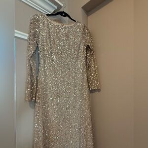 Adrianna Papell Sequin Dress, Nude with sequins, Full length / formal